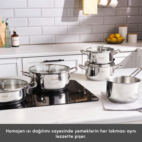 Karaca Aris İndüksiyon Tabanlı 9 Parça Çelik Tencere Seti