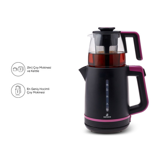 Karaca Maxi Tea XL 2in1 Cam Demlikli Çay Makinesi ve Kettle Raspberry