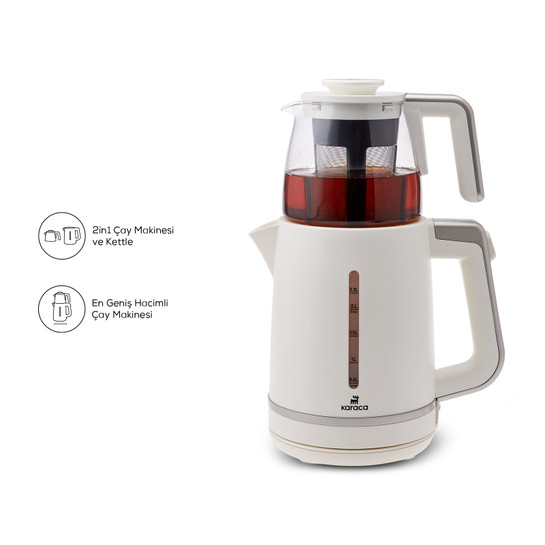 Karaca Maxi Tea XL 2in1 Cam Demlikli Çay Makinesi ve Kettle Mulberry