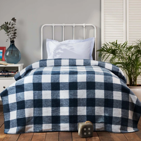 Karaca Home Petit Carre İndigo Tek Kişilik Pamuk Battaniye