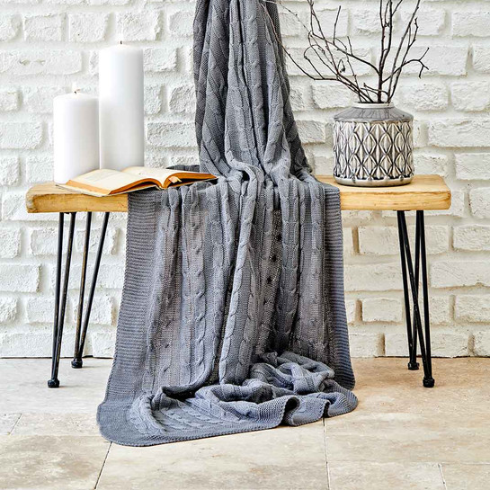 Karaca Home Sofa Gri Örgü Battaniye