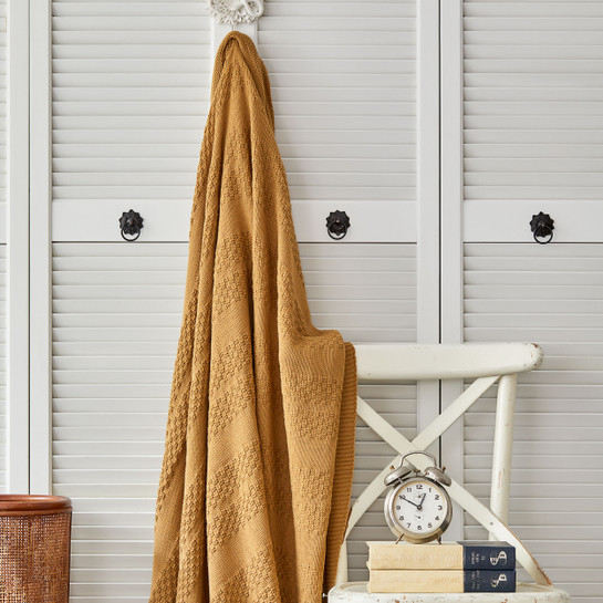 Karaca Home Charm Bold Çift Kişilik Örgü Battaniye Hardal