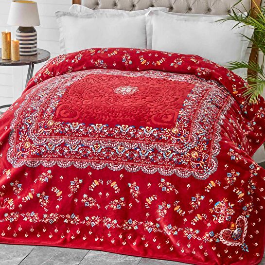 Karaca Home Mihver Kırmızı Çift Kişilik Pano Embosy Battaniye