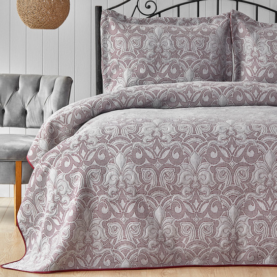 Karaca Home Clemence Bej-Bordo Çift Taraflı Çift Kişilik Yatak Örtüsü
