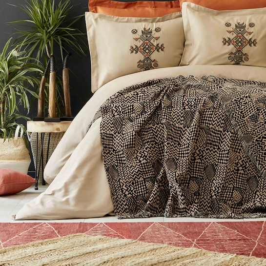 Karaca Home Aztec Tarçın Saten King Size 7 Parça Nish Set