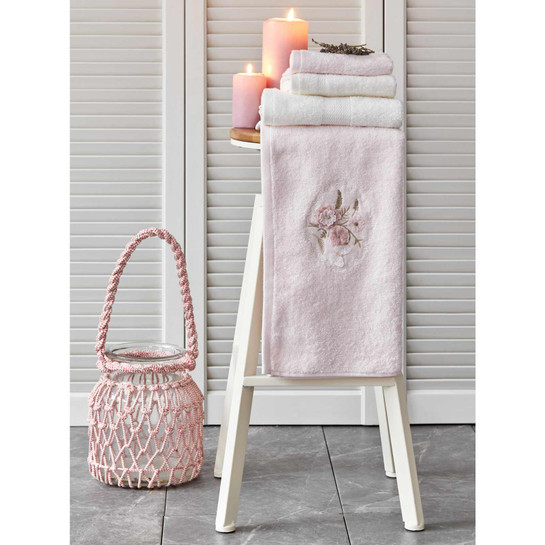 Karaca Home Goldie Offwhite-Pudra 4 Parça Nakıslı Havlu Seti 