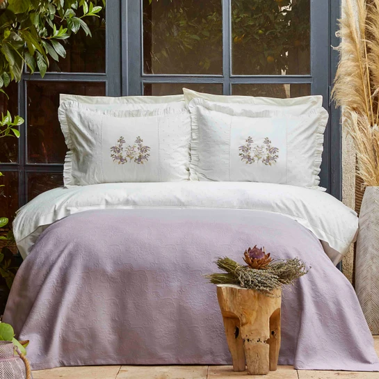 Karaca Home Garden Lila Çift Kişilik Nakışlı Nevresim Pike Set
