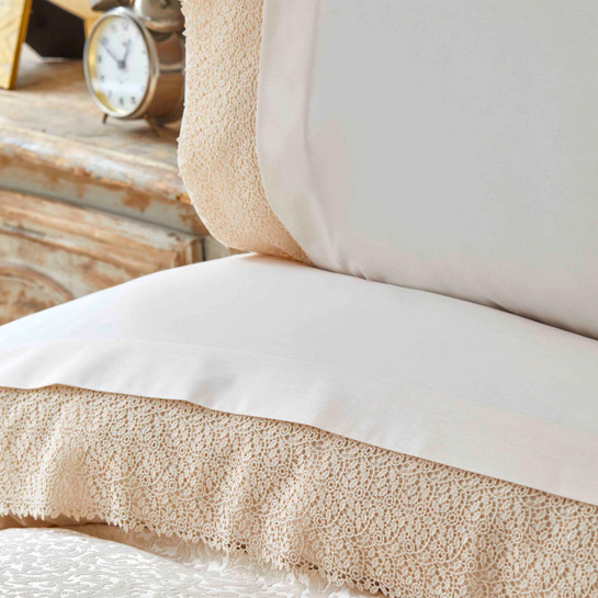 Karaca Home Nupelda Bej Pamuk Çift Kişilik Güpürlü Nevresim Pike Set