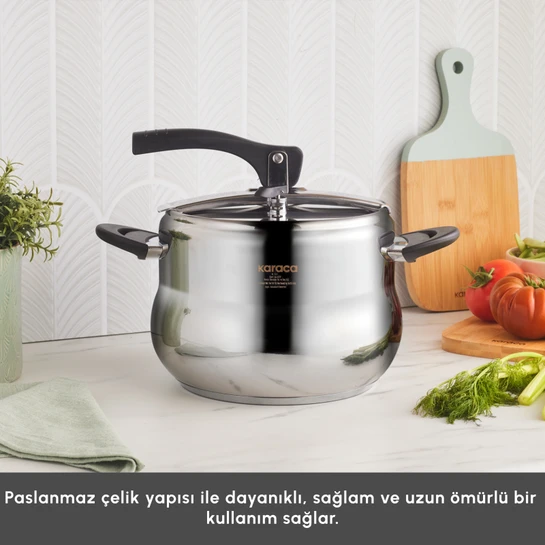 Karaca Retro İndüksiyon Tabanlı Paslanmaz Çelik Düdüklü Tencere 6 Lt