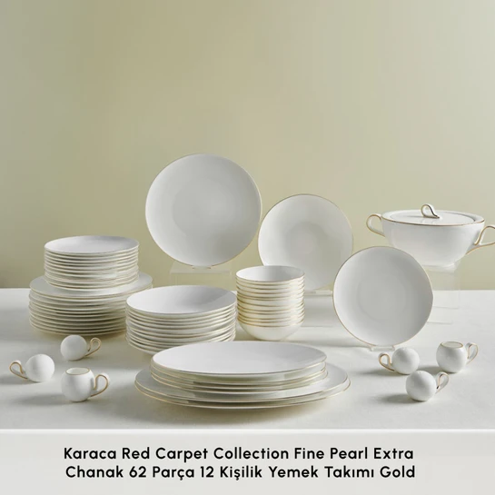 Karaca Red Carpet Collection Fine Pearl Extra Chanak 62 Parça 12 Kişilik Yemek Takımı Gold