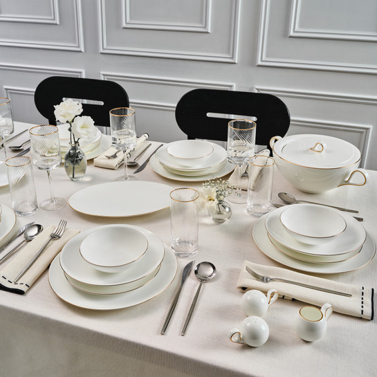 Karaca Red Carpet Collection Fine Pearl Extra Chanak 62 Parça 12 Kişilik Yemek Takımı Gold