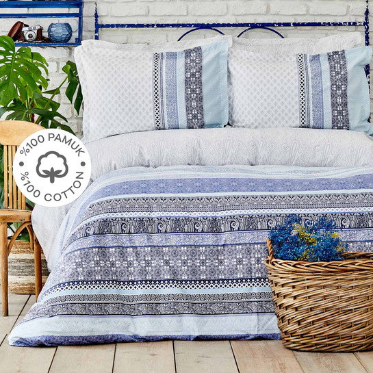 Karaca Home Nileso Mavi %100 Pamuk Çift Kişilik Nevresim Takımı