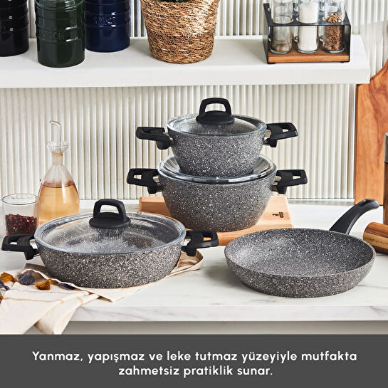 Karaca Gris Biogranit 7 Parça Tencere Seti Gri