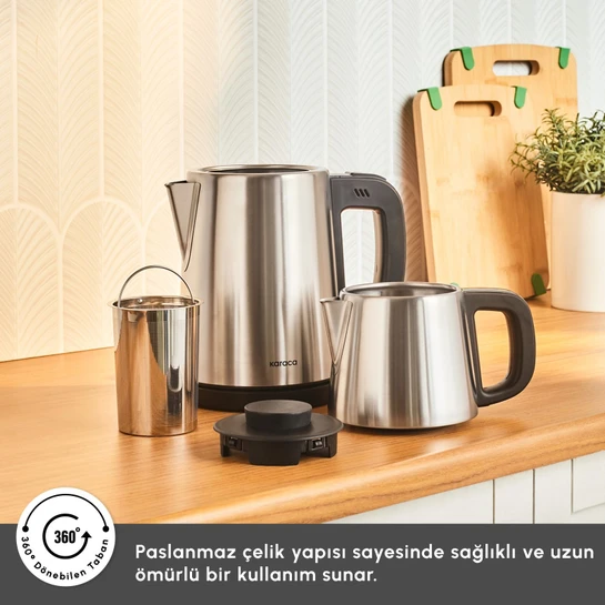 Karaca Tea Break 2 in 1 Su Isıtıcı Çelik Çay Makinesi Inox Siyah