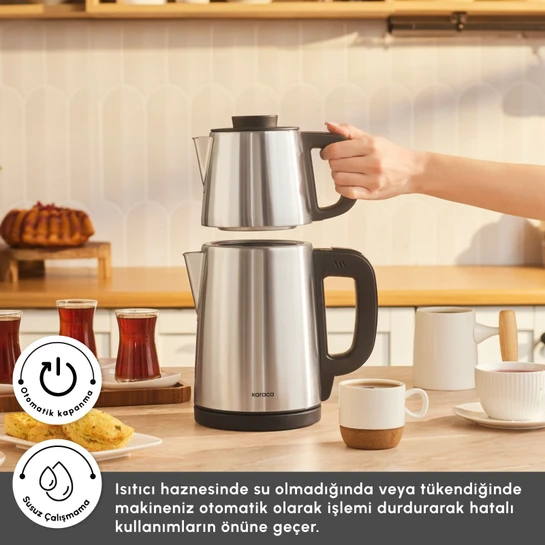 Karaca Tea Break 2 in 1 Su Isıtıcı Çelik Çay Makinesi Inox Siyah