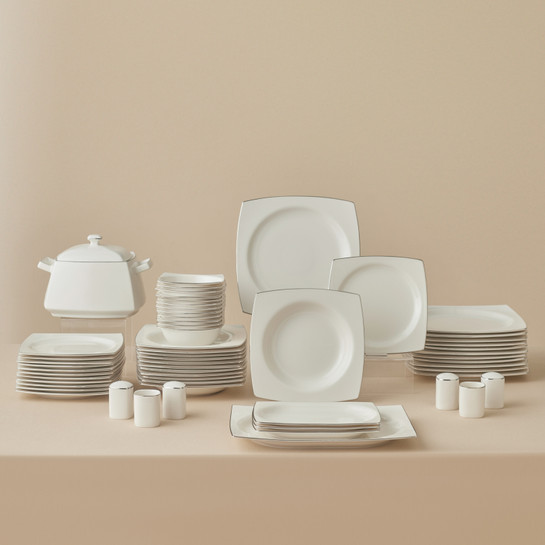 Karaca Square Bone Talia 60 Parça 12 Kişilik Yemek Takımı Platin