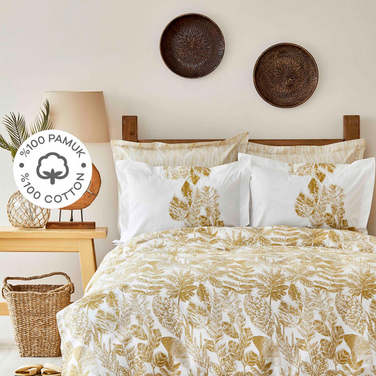 Karaca Home Leaf Hardal %100 Pamuk Çift Kişilik Nevresim Takımı