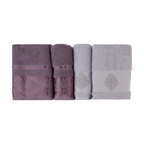 Karaca Home Vivien Flos 4 Parça Mürdüm-Gri Hamam Seti