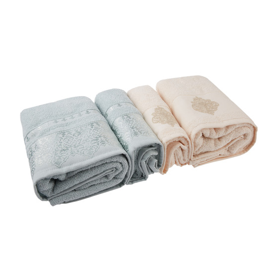 Karaca Home Vivien Flos 4 Parça Mint - Bej Hamam Seti