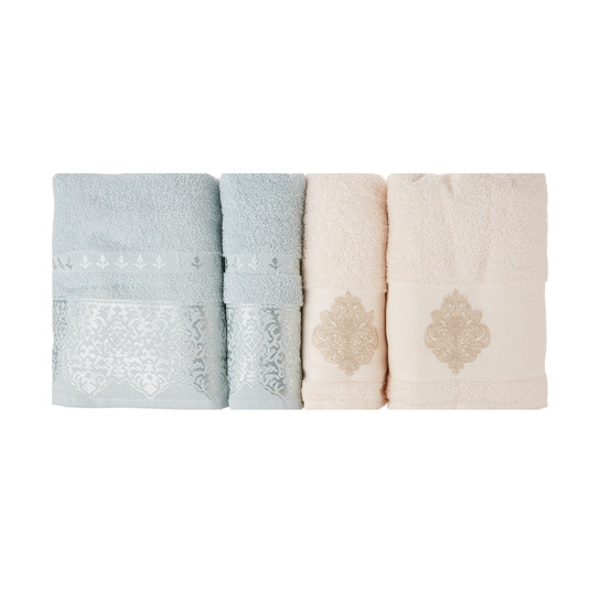 Karaca Home Vivien Flos 4 Parça Mint - Bej Hamam Seti