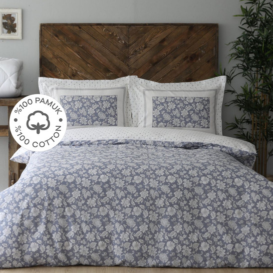 Karaca Home Celerina Yorgan Hediyeli %100 Pamuk Mavi Çift Kişilik Fitted Nevresim Takımı
