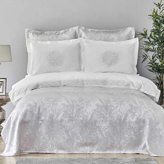 Karaca Home Plume Silver Fransız Dantelli Çift Kişilik Nevresim Yatak Örtüsü Seti