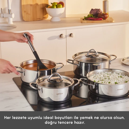 Karaca Powersteel Sakura 316+ İndüksiyon Tabanlı 8 Parça Çelik Tencere Seti
