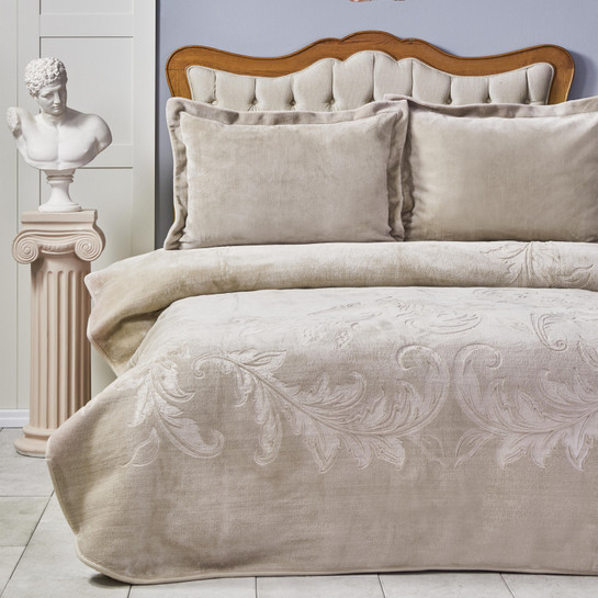 Karaca Home Madelin Bej Embos Çift Kişilik Yatak Örtüsü Seti