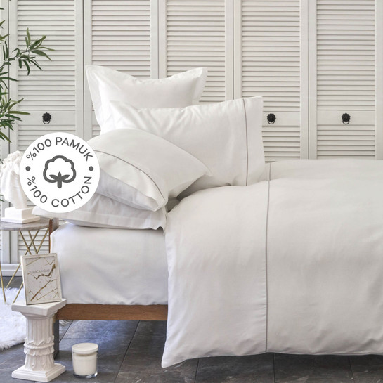 Karaca Home White Colletion Bigem Gri %100 Pamuk Çift Kişilik Nevresim Takımı
