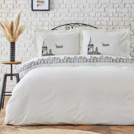 Karaca Home Galata Siyah Nakışlı Çift Kişilik %100 Pamuk Nevresim Takımı