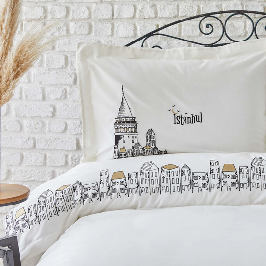 Karaca Home Galata Siyah Nakışlı Çift Kişilik %100 Pamuk Nevresim Takımı