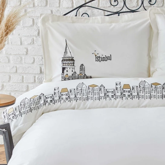 Karaca Home Galata Siyah Nakışlı Çift Kişilik %100 Pamuk Nevresim Takımı