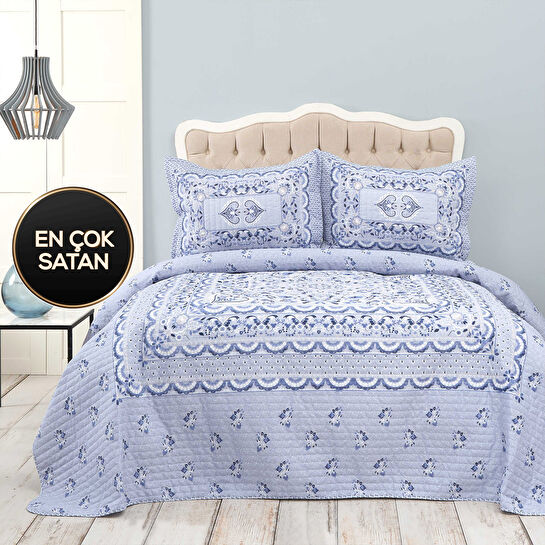 Karaca Home Mihver İndigo Kapitoneli Çift Kişilik Yatak Örtüsü Set