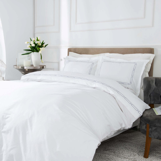 Karaca Home White Collection Oriane Gri Nakışlı Percale Çift Kişilik Nevresim Takımı 