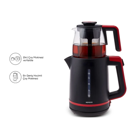 Karaca Maxi Tea XL 2in1 Cam Demlikli Çay Makinesi ve Kettle Cranberry