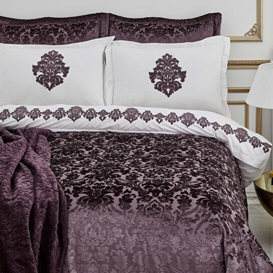 Karaca Home Volante Mürdüm Çift Kişilik Yatak Örtüsü Seti