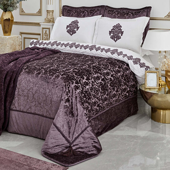 Karaca Home Volante Mürdüm Çift Kişilik Yatak Örtüsü Seti