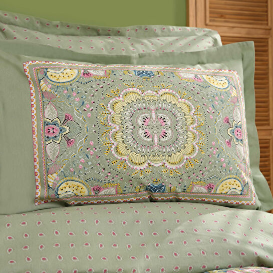 Karaca Home Manas Yeşil %100 Pamuk Çift Kişilik Summer Set (Nevresim Takımı+Pike)