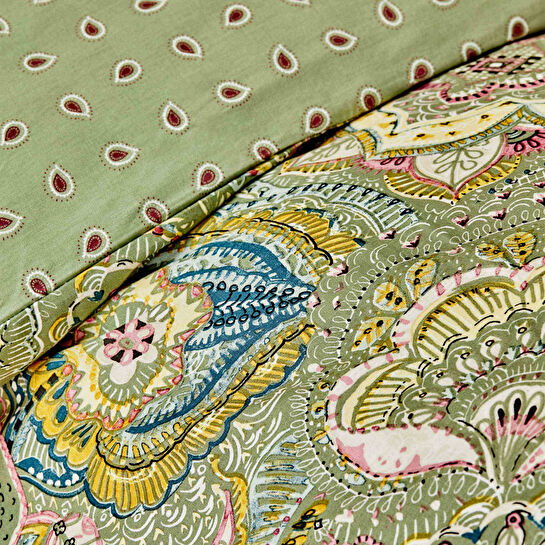 Karaca Home Manas Yeşil %100 Pamuk Çift Kişilik Summer Set (Nevresim Takımı+Pike)