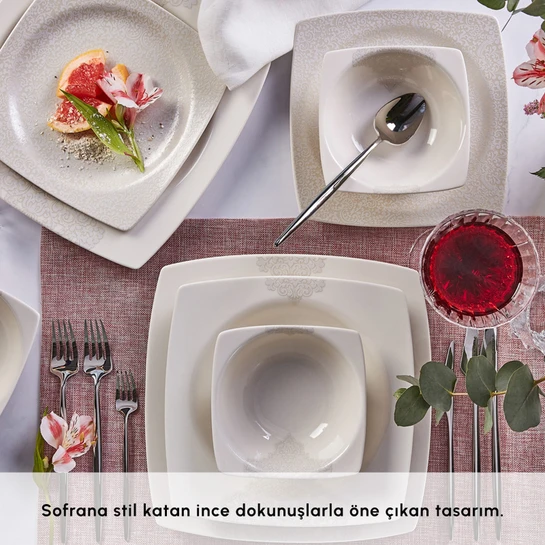 Karaca Square Bone Flava 24 Parça 6 Kişilik Yemek Takımı