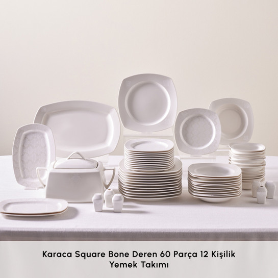 Karaca Square Bone Deren 60 Parça 12 Kişilik Yemek Takımı