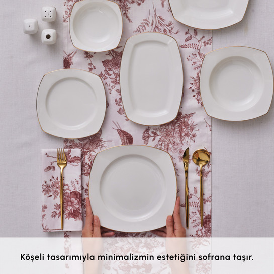 Karaca Square Bone Chiara 60 Parça 12 Kişilik Yemek Takımı Gold
