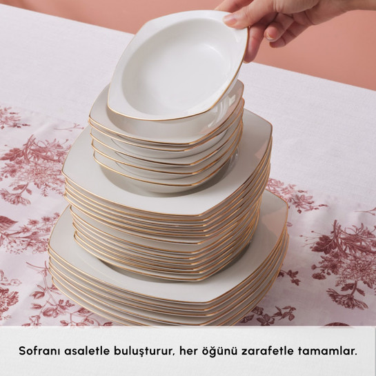 Karaca Square Bone Chiara 60 Parça 12 Kişilik Yemek Takımı Gold