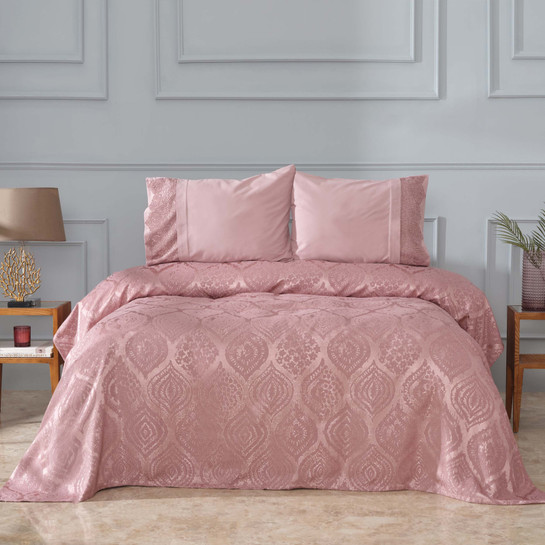 Karaca Home Aura Gül Kurusu Dantelli %100 Pamuk Private Çift Kişilik Pike Set