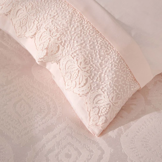 Karaca Home Aura Pudra Dantelli %100 Pamuk Private Çift Kişilik Pike Set