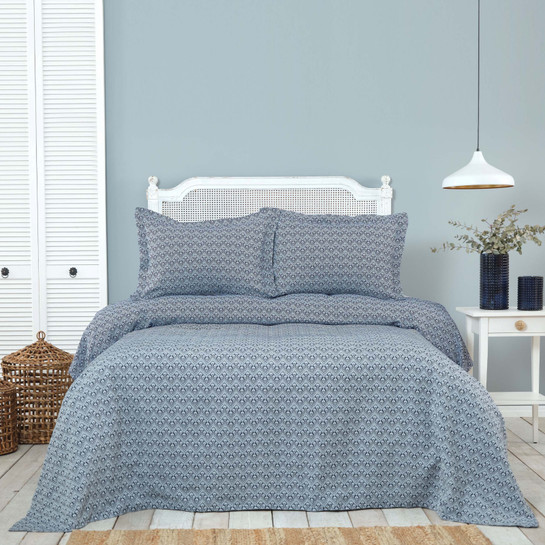 Karaca Home Somes İndigo Çift Kişilik Yatak Örtüsü Takımı