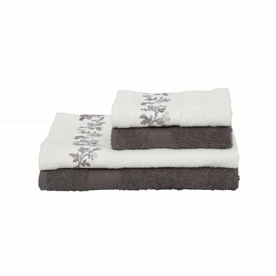 Karaca Home Flora Nakışlı Beden/ Yüz Havlusu Hamam Seti Gri 
