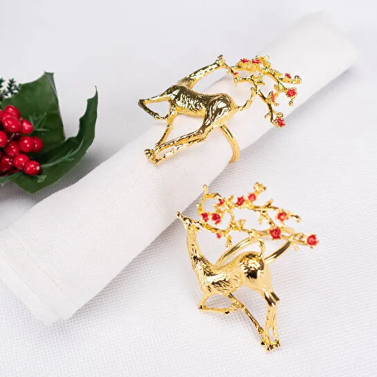 Karaca Home Flowery Deer Gold 2'li Peçete Yüzüğü 