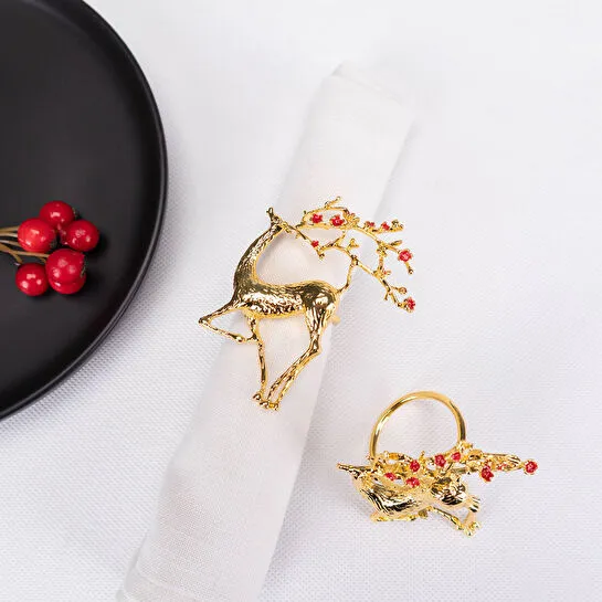 Karaca Home Flowery Deer Gold 2'li Peçete Yüzüğü 