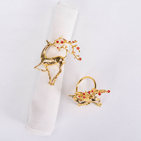 Karaca Home Flowery Deer Gold 2'li Peçete Yüzüğü 